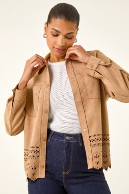 Roman Faux Suede Cut Out Shacket