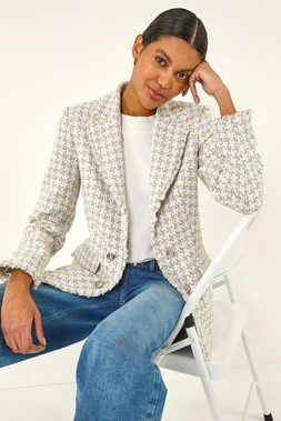 Roman Blue Boucle Frayed Edge Jacket