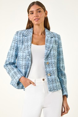 Roman Blue Buttoned Boucle Jacket