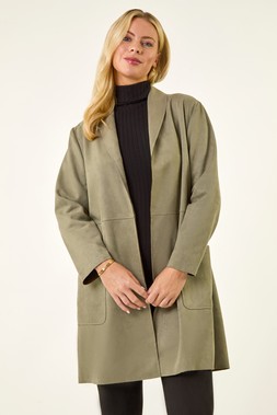 Roman Petite Khaki Faux Suede Pocket Jacket