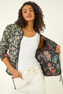 Dusk Black Reversible Printed Quilted Jacket