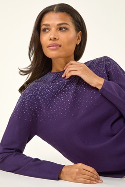 Roman Purple Sparkly High Neck Knit Jumper