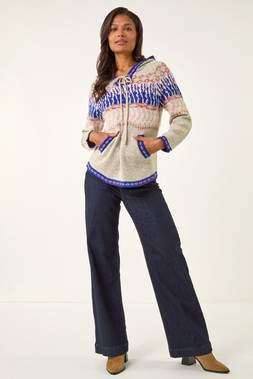 Light Grey Nordic Print Hooded Jumper