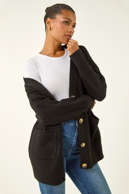 Roman Black Relaxed Longline Cardigan