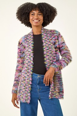 Roman Purple Fluffy Longline Cosy Cardigan
