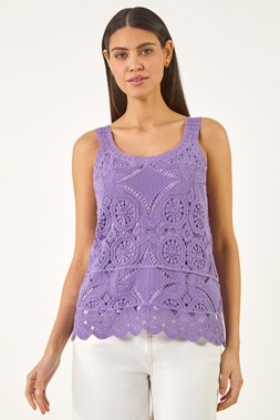 RomanPurple Cotton Crochet Knit Vest Top