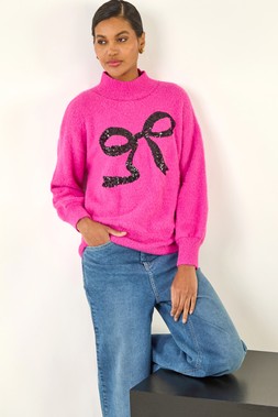 Roman Pink Sparkly Bow Knit Jumper
