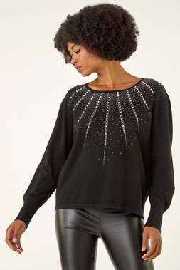 Roman Black Embellished Knitted Jumper