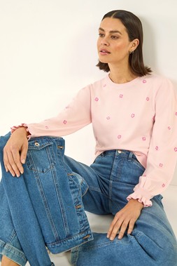 Light Pink Embroidered Floral Knit Top