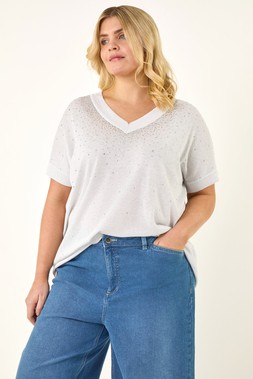 Roman Curve Ivory Sparkly Knit Top