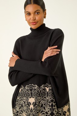 Roman Black Mono Print High Neck Knit Jumper
