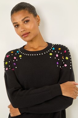 Roman Black Sparkly Shoulder Knit Jumper