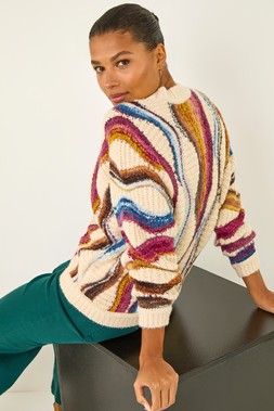 Roman Ivory Abstract Stripe Knit Jumper