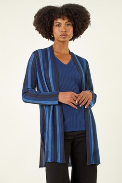 Roman Navy Stripe Ribbed Knit Cardigan