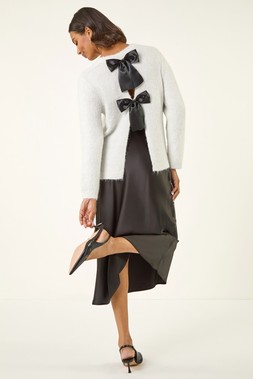 Ivory Bow Back Metallic Knit Jumper