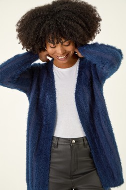 Roman Fluffy Textured Knit Longline Cardigan