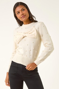 Dusk Ivory Pearl Bow Knit Jumper