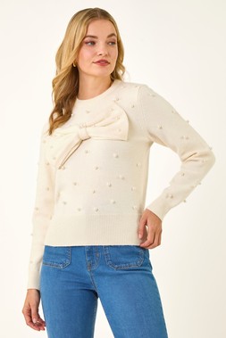 Dusk Ivory Pearl Bow Knit Jumper