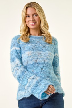 Roman Petite Blue Space Dye Pointelle Knit Jumper