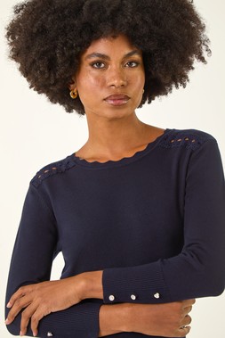 Roman Navy Scalloped Neck Knit Jumper