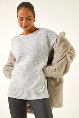 Roman Grey Petite Sequin Cable Knit Jumper