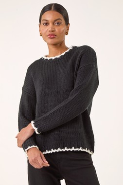 Roman Black Stitch Detail Soft Knit Jumper