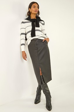 Roman Ivory Stripe Hotfix Curved Hem Knit Jumper