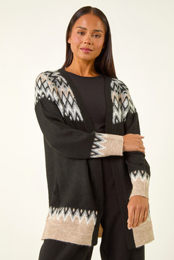 Roman Petite Black Fairisle Knit Cardigan