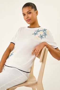 Roman Ivory Floral Knit Tee