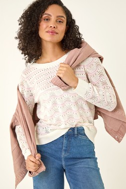 Roman Light Pink Stripe Wave Knit Jumper