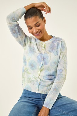Roman Ivory Floral Print Knit Cardigan