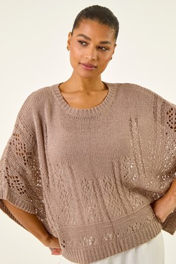 Roman Taupe Stitch Light Knit Poncho