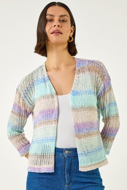 Roman Light Blue Ombre Longline Knit Cardigan
