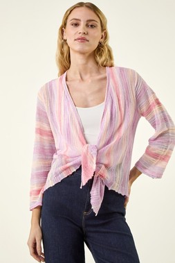 Roman Light Pink Textured Stripe Knit Cardigan