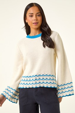Petite Ivory Contrast Hem Knit Jumper