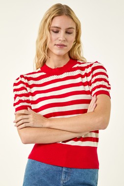 Roman Red Stripe Pointelle Knit Top