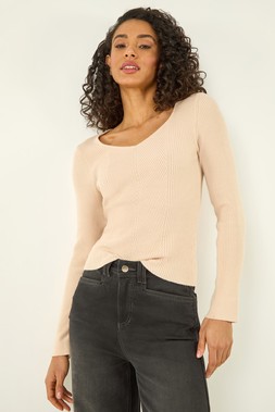Dusk Beige Dusk Ribbed Knitted Top