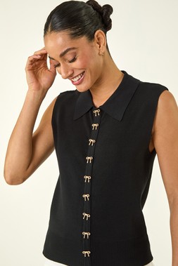Dusk Black Bow Detail Knit Top