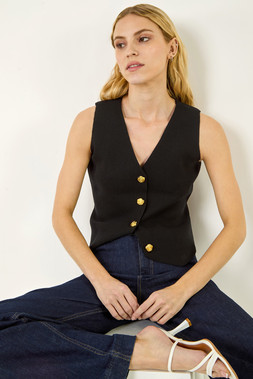 Roman Black Rose Button Knitted Waist Coat