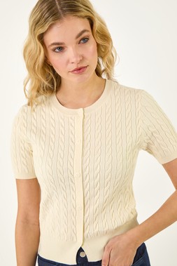 Dusk Ivory Cable Knit Buttoned Top