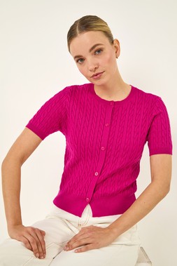Dusk Magenta Cable Knit Buttoned Top