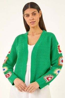 Roman Crochet Sleeve Knit Cardigan