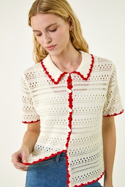 Roman Ivory Collar Button Knit Top