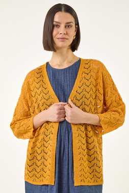 Roman Orange Wave Stitch Detail Knit Cardigan