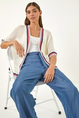 Roman White Pattern Crochet Knit Cardigan