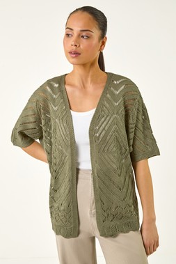 Roman Petite Khaki Pointelle Knit Cardigan