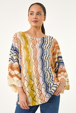 Roman Petite Multi Stripe Pointelle Knit Top