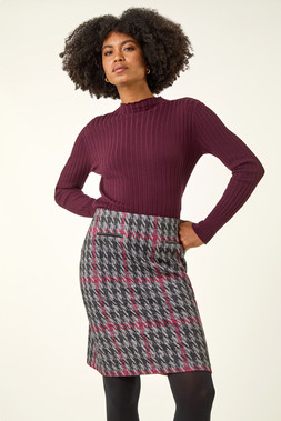 Roman Red Houndstooth Stretch Pencil Skirt