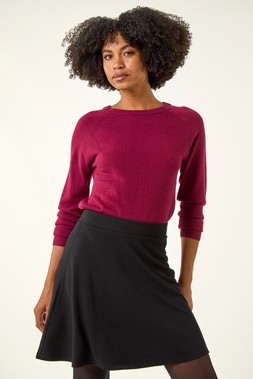 Roman Black Elastic Waist Stretch A Line Skater Skirt
