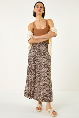 Roman Chocolate Abstract Diamond Print Midi Skirt